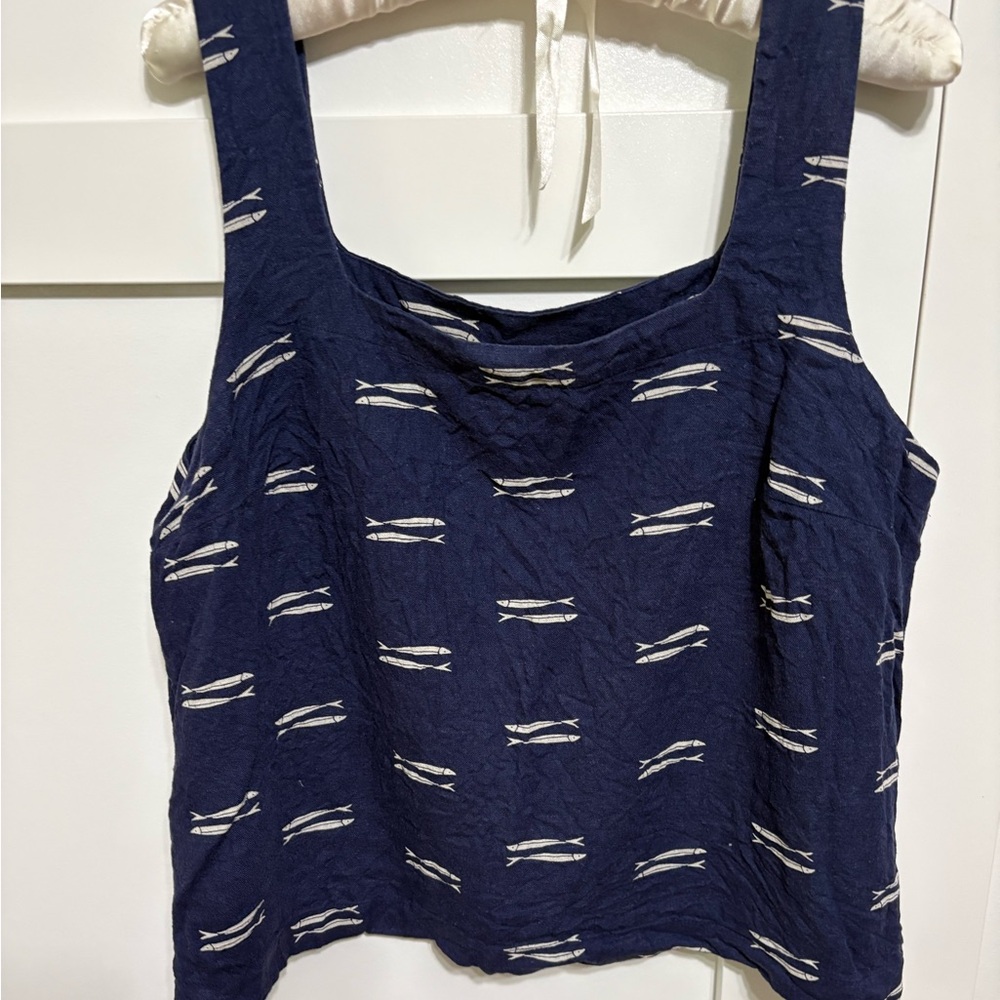 a new day Navy Tank Top with White Pattern